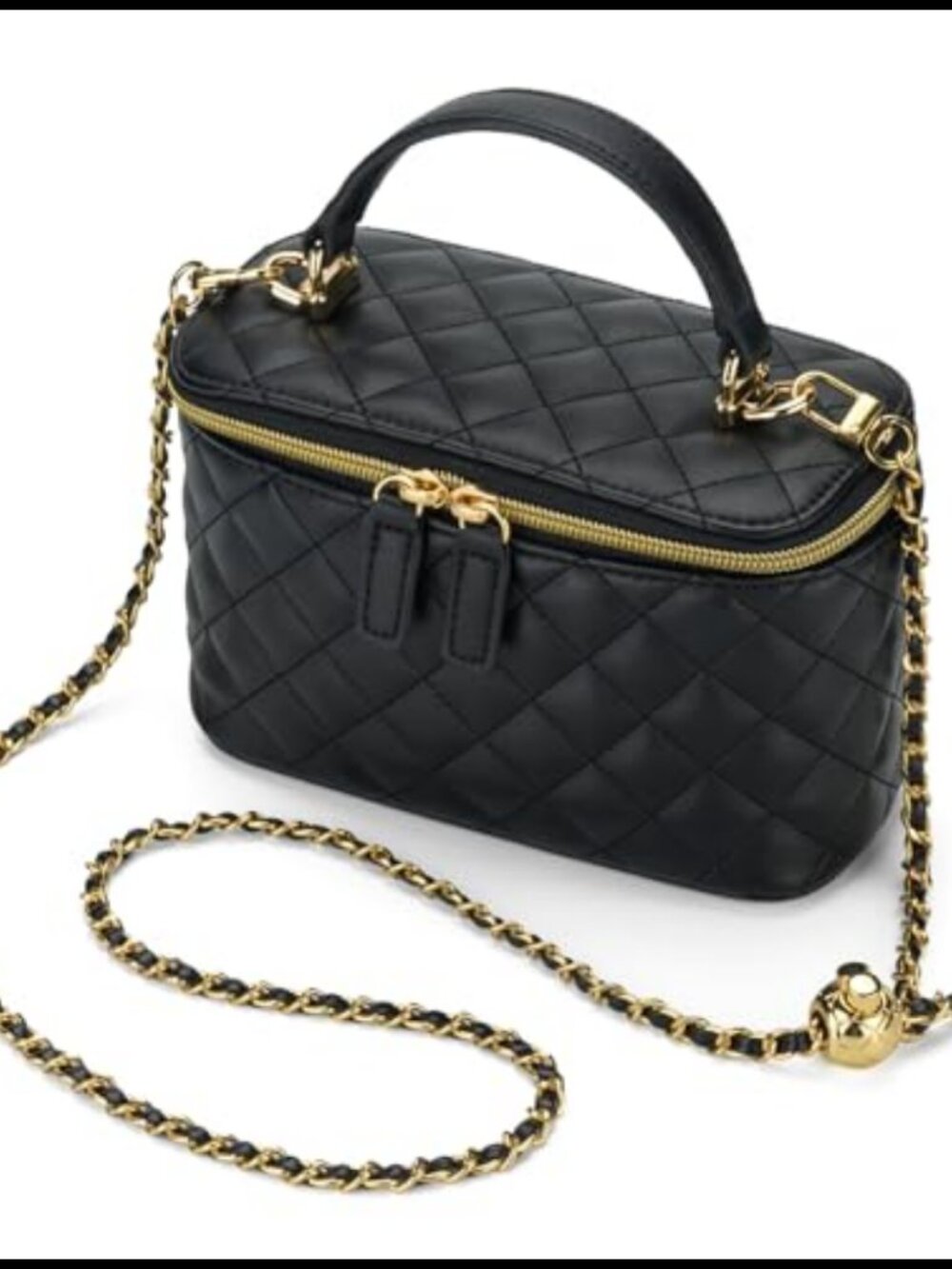 Quilted PU Vegan Leather Small Crossbody Bag with Detachable Chain